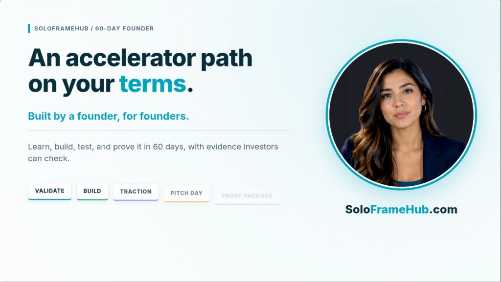 60-Day Founder: an accelerator path on your terms. Learn, build, test, and prove it in 60 days.