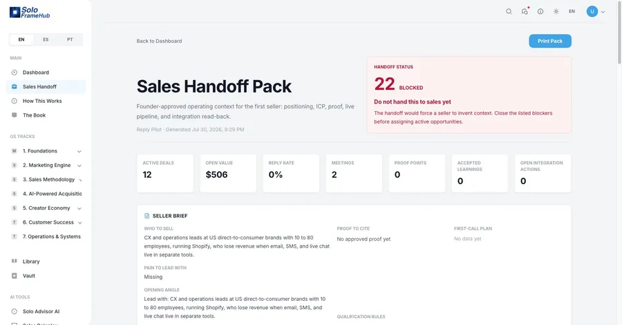 Current GTM OS sales handoff pack with deal, proof, and readiness signals