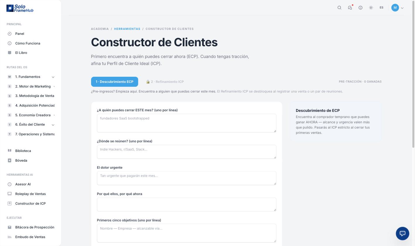 El Constructor de ICP de GTM OS, tu Perfil de Cliente Ideal Constructor de ICP de GTM OS rellenado para un SaaS de clínicas ambulatorias, con cliente objetivo, dónde se reúnen, el dolor urgente, el por qué ahora y una lista de los primeros cinco objetivos